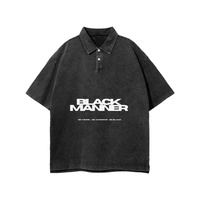 BLACKMANNER WAX DYED WASHED VINTAGE COLLARED BUTTON SLIPT T-SHIRT